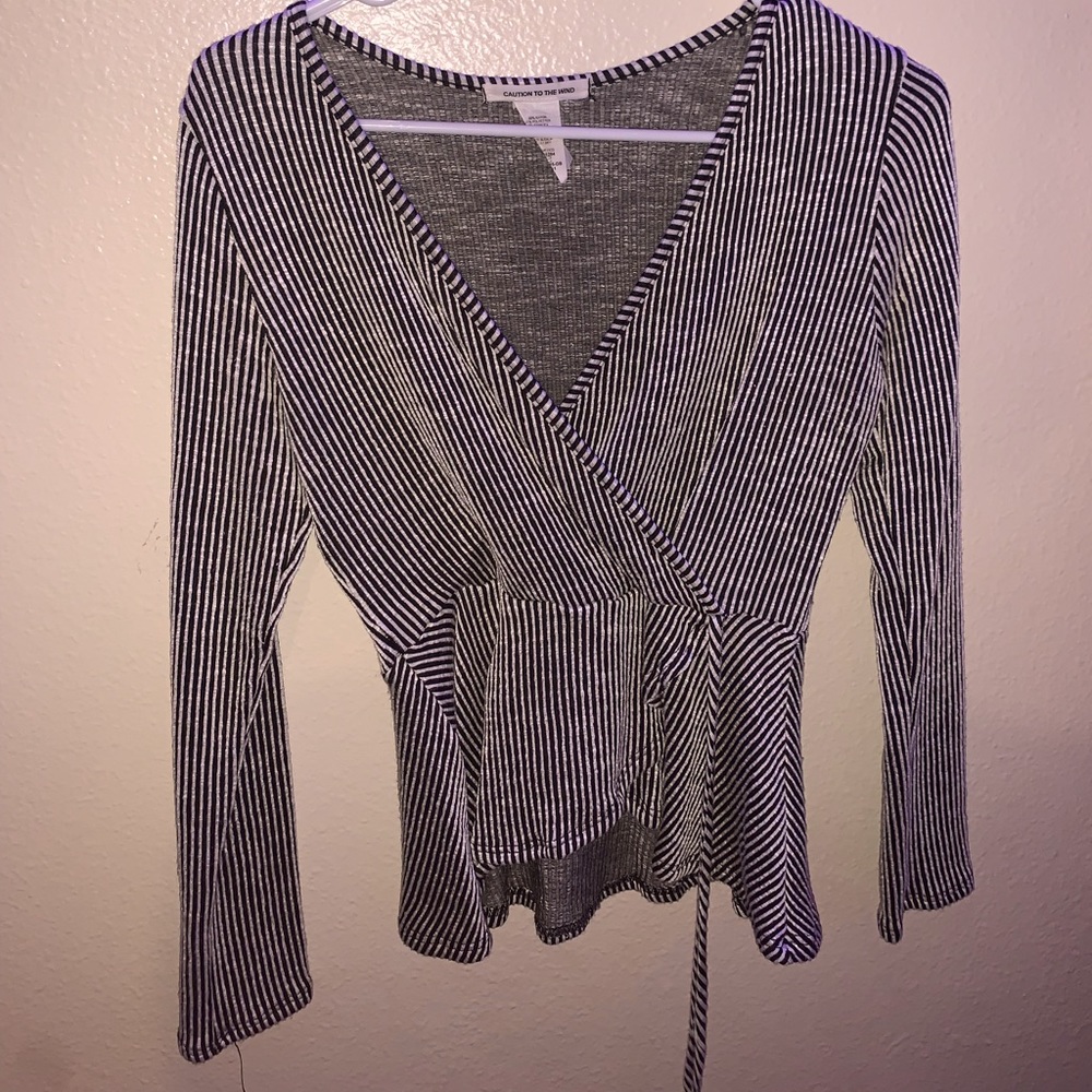 Striped wrap top. super flattering on chest